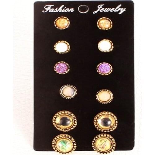 Mini 6 Pairs/Set Earring Sets Mixed Color Cute Round Stud Earrings For Women Fashion Crystal Jewelry Birthday Gift Wholesale