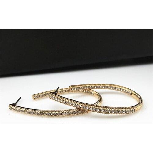 2.85*4.6cm rhinestone Irregular ellipse hoop earrings for women gold color alloy nickel free jewelry accessories party fj792
