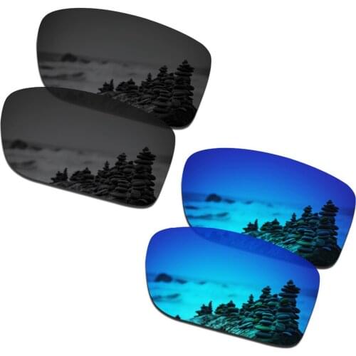 SmartVLT 2 Pairs Polarized Sunglasses Replacement Lenses for Oakley Double Edge Stealth Black and Ice Blue