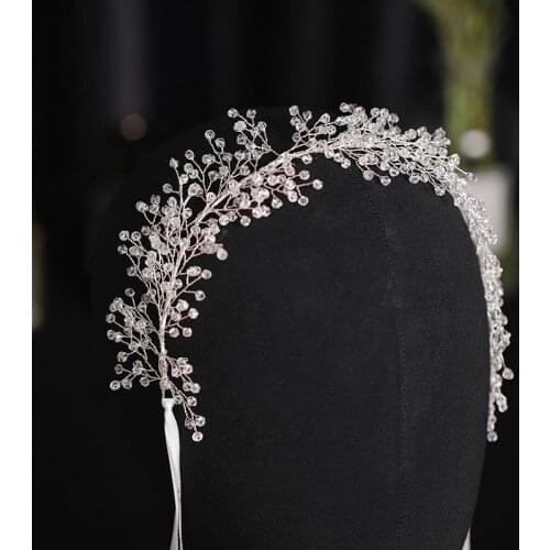 Bridal Crown Headwear with Ribbon Luxury Rhinestones Inlaid Headband for Female Wedding Birthday Hair Accessories BH