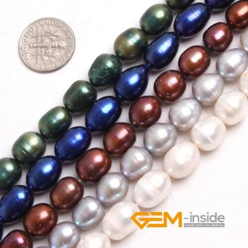 Pearl: 9-10x10-12mm Olivary Rice Shape Freshwater Pearl Beads DIY Beads Loose Beads For Bracelet Making Strand 15" Wholesale