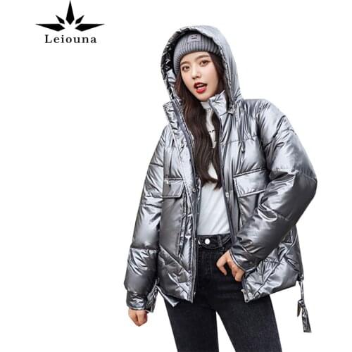 Leiouna Cotton Thick Loose Short Women Jacket Winter Silvery Casual Outerwear 2021 New Down Padded Korean Style Parka Coat