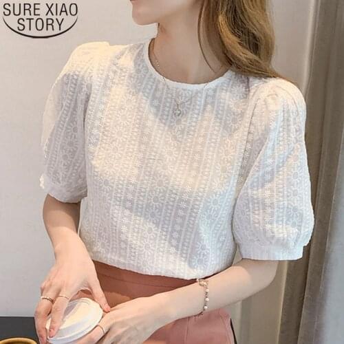 Floral Embroidery Blouse Summer Short Sleeve Shirt Women White Blouse New Elegant Fashion Chiffon Clothing Blusas Mujer 15217