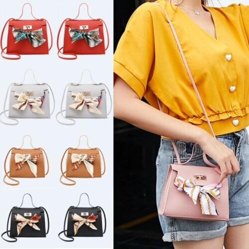 PU Leather Solid Color Silk Scarf Fashion Shoulder Bag Portable Travel Handbag Casual Womens Messenger Bag