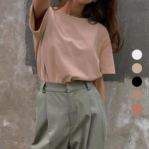 Cotton T Shirt Women Solid Tops Casual Short Sleeve Oversized T Shirt Summer T-shirt Female Clothing O Neck Lady Tees Top Femme