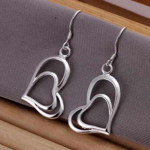 Valentine gift elegant noble for women lady wedding beautiful fashion silver color heart Earring Jewelry free shipping E165