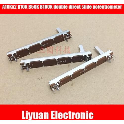 10pcs 75mm stereo fader 7.5cm double straight slide potentiometer A10Kx2 B10K B50K B100K Handle length 15mm