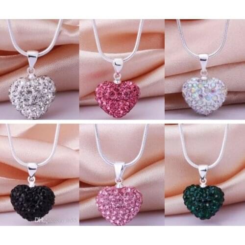 10pcs/lot 10*14mm Mix multicolor white rose silver plated snake chain heart beads crystal necklace women men gift u352
