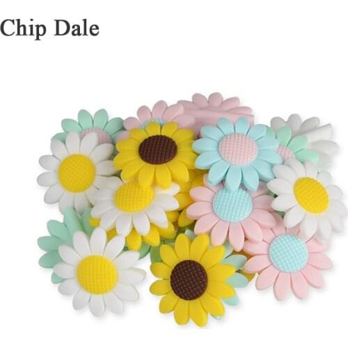 Chip Dale 5Pcs Sunflower Silicone Beads Baby Teething Beads Food Grade Teethers Infants Tooth Care Silicone DIY Jewelry Making