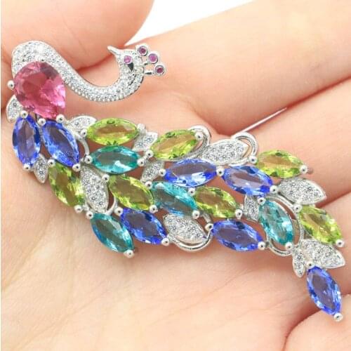 48x25mm Anniversary Created Paris Blue Topaz London Blue Topaz CZ For Ladies Dating Sliver Pendant