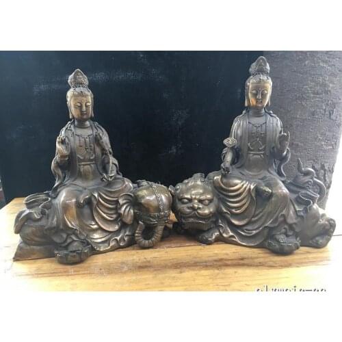 9'' copper sculpture buddhism Avalokitesvara Manjusri and samantabhadra statue