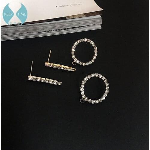 DIY accessories copper hollow round diamond earrings earrings simple rectangular pendant pendant material