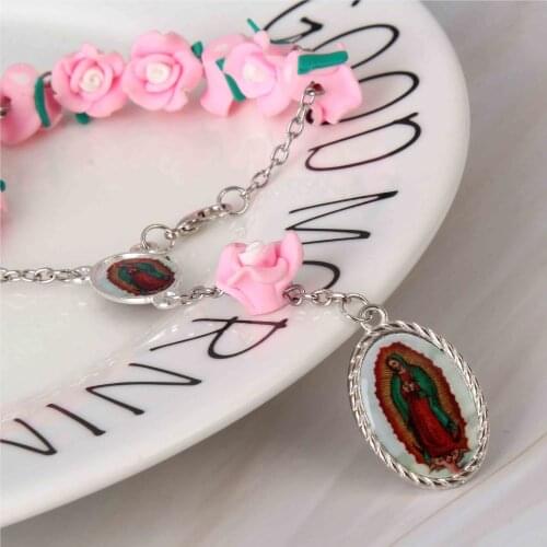 Catholic Cross Bracelet 1CM Soft Ceramic Beads Bracelet. Soft Ceramic Rosary Blessing Bracelet, Guadalupe Royal Bracelet, Cathol