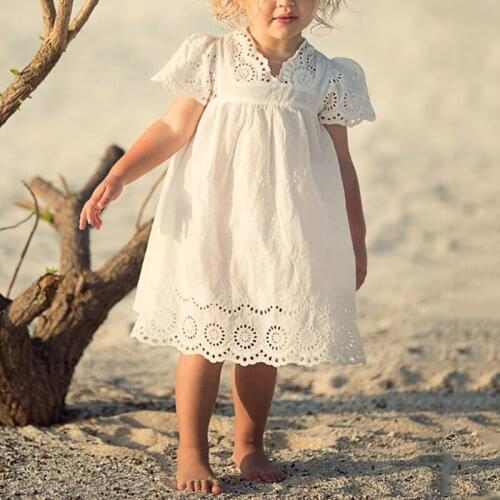 Children Lace Hollow Dress Flower Girl Dresses For Weddings Girls White Cute Princess Clothes Toddler Kid Costumes Baby Clothing