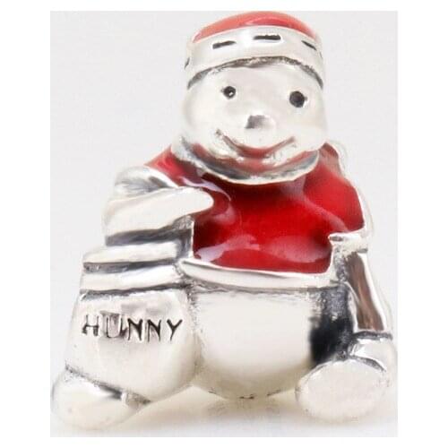 DoDoFly Authentic 925 sterling silver Christmas New Product Red Winnie the Pooh Bee Beads Fit Original Charms Bracelet Necklace