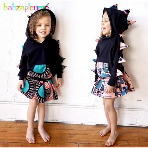 2Piece/2-6Years/Spring Little Girls Clothes Cartoon Cute Long Sleeve Hooded Baby T-shirt+Skirt Set Children Clothing BC1528-1