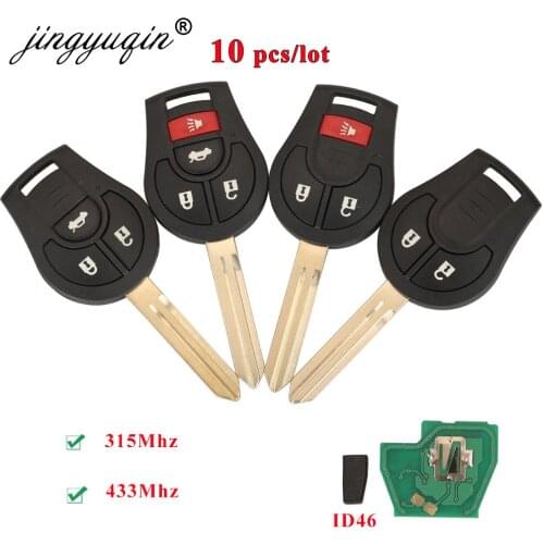 Jingyuqin 10Pcslot 3/4 Buttons Remote Car Key for NISSAN CWTWB1U751 CWTWB1U816 Qashqai Sunny Tiida X-Trail 315MHz ID46 Chip