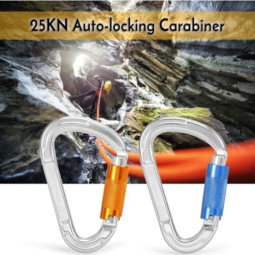 25KN Twist Locking Gate Carabiner Certified Auto Lock Carabiner Outdoor D-ring Buckle Climbing Rappelling Canyoning Hammock Clip