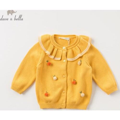 DBZ11680 dave bella autumn infant baby girls fashion fruit appliques cardigan kids toddler coat children cute knitted sweater