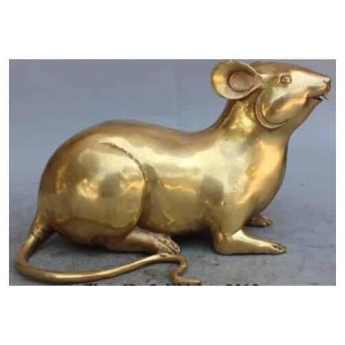 RHS0079 12" lucku Chinese Feng Shui Folk Bronze Brass Zodiac Year Animal Mouse Statue
