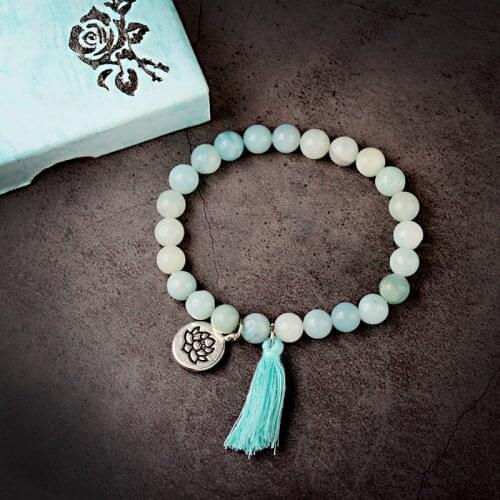 Classic Womens Bracelet Beads With Lotus OM Buddha Ethnic Charm Yoga Blue Stone Bracelet Mala Dropshipping