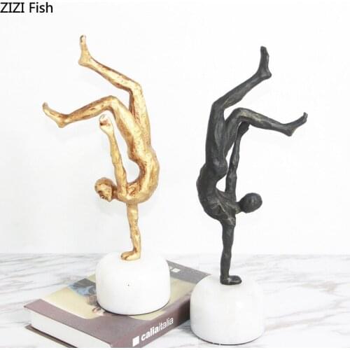 Creative Metal Sports Gymnastics Figure Sculpture Figurines Iron Abstract Man Statue Crafts Living Room Office Decoration Modern