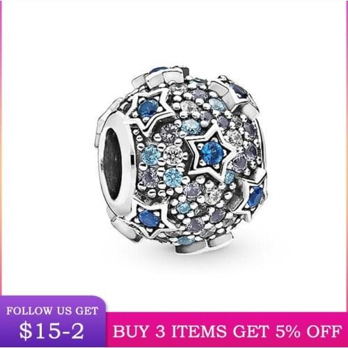 LByzHan Clear CZ Blue Star Relief Fit Original 3mm Bracelet & Dangle Hot Sale 100% Real 925 Sterling Silver Jewelry CMS1541