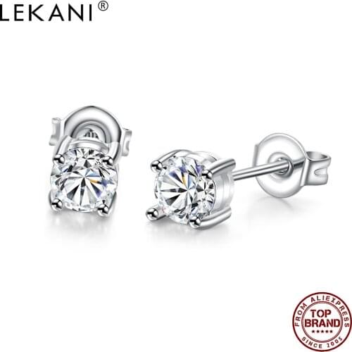 LEKANI Round Small Stud Earrings For Women Shine 5A Clear Cubic Zirconia Earring Girl Wedding Romantic Fashion Jewelry On Sale