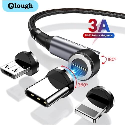 Elough 540 Rotate Magnetic Cable 3A Fast Charging Magnet Charger Micro USB Type C Cable For iPhone Xiaomi Phone Data Wire Cord