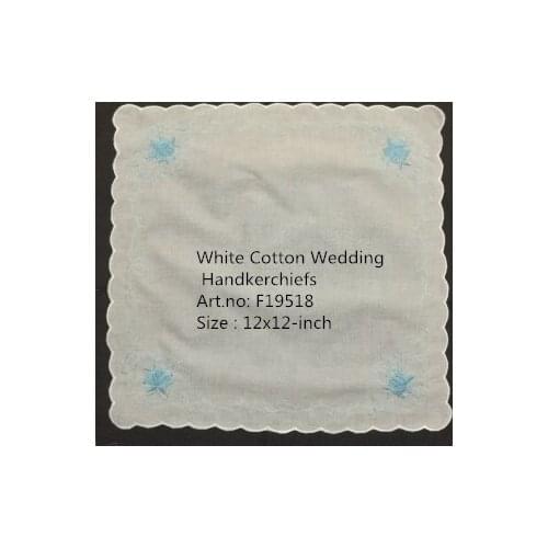 Set of 12 Fashion Bridal Floral Handkerchiefs White Cotton Hankie with Scallop Edges & Color embroidery Hanky 12x12-inch