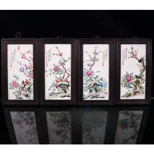 A set of Chinese famille flower and bird pattern porcelain plate paintings Decorative ornaments
