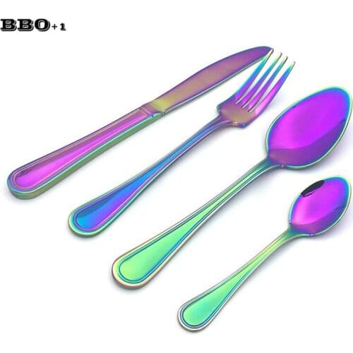Stainless Steel Cutlery Set Rainbow Plated Dinnerware Colorful Creative Dinner Set Fork Knife Teaspoon Christmas