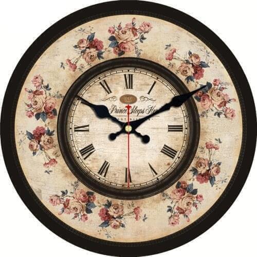 16inch Vintage Floral Flower Wall Clock Non Ticking Decorative Desk Clock for Bedroom Kitchen Living Room School Office