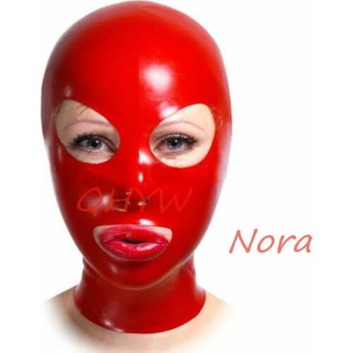 Natural Latex Red Mask Hood for Women Cosplay Costumes Fetish Cosplay Mask Back Zipper Club Wear