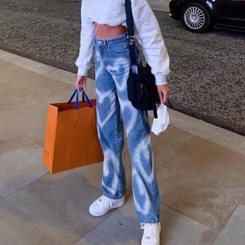 Autumn Fashion Patchwork Jeans Pants Women 90s Streetwear Cargo Pants High Waisted Girls Denim Straight Trousers