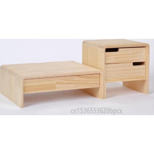 Solid Wood Notebook Computer Bracket Desktop Makeup Organizer Monitor Base Heightening Frame Office Drawer Type Storage Box