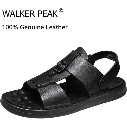 100% Genuine Leather Mens Sandals Open Toe Slip On Fashion Casual Shoes Men Slippers Summer Beach Sandals Sandalias Hombre
