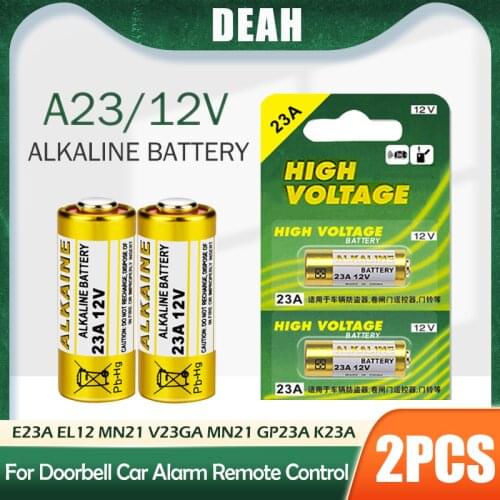 2PCS 12V Alkaline Battery A23 23A 23GA A23S E23A EL12 MN21 MS21 V23GA L1028 GP23A LRV08 For Remote Control Doorbell Toy Dry Cell