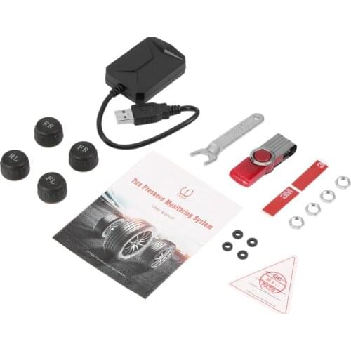 Universal USB Car TPMS Android Tire Pressure Monitoring System with 4 External Sensors Auto Security Alarm Systems