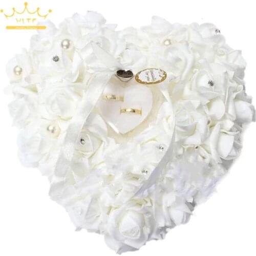 Sweet Ring Pillow Cushion Heart Shape Ring Box Simulation Rose Flowers Jewelry Case 1 Pcs Party DIY Decors Valentine Day Gift
