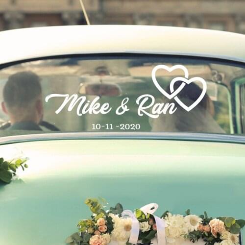 Wedding Car Groom And Bride Customizable Name Car Glass Sticker Wedding Decoration Removable Sticker Art Decoration A006815
