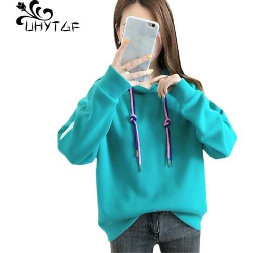 UHYTGF Oversized Hoodie Women Spring Autumn Sweatshirt Long Sleeve Pullover Plus Size Jacket Solid Wild Cute Girl Thin Tops 1760