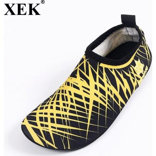 XEK 2018 Personality Stripes Creek Shoes Non-slip Breathable Wading Shoes High Elasticity Patch Comfortable Beach Shoes JH219