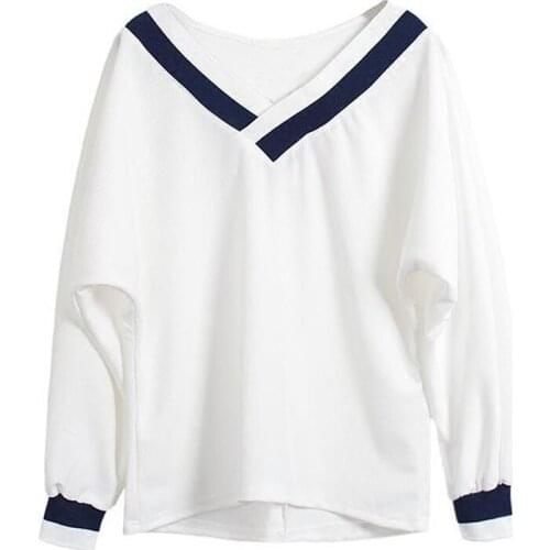 Plus size Autumn winter Women 's new loose long sleeve V - neck T - shirt Korean casual student tide clothing