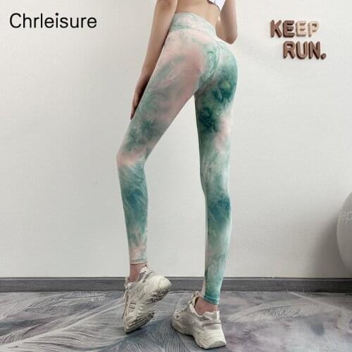 CHRLEISURE Women Tie Dye Print Leggings High Waist Fitness Running Strentch Workout Gym Push Up Activewear Sport Female Leggings