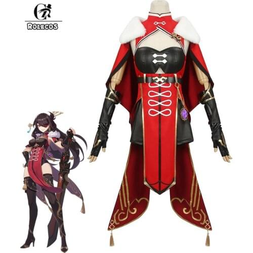 ROLECOS Genshin Impact Beidou Cosplay Costume Beidou Cosplay Costume Women Black Red Costume Halloween Dress Cloak Full Set