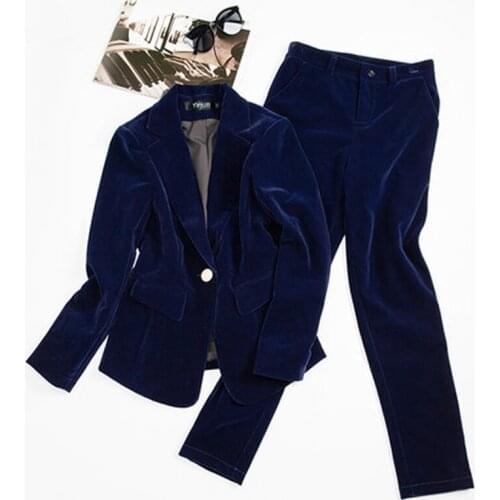 Autumn and winter gold velvet womens suit fashion new suit temperament Slim OL handsome high-end suit pants two sets AL181202