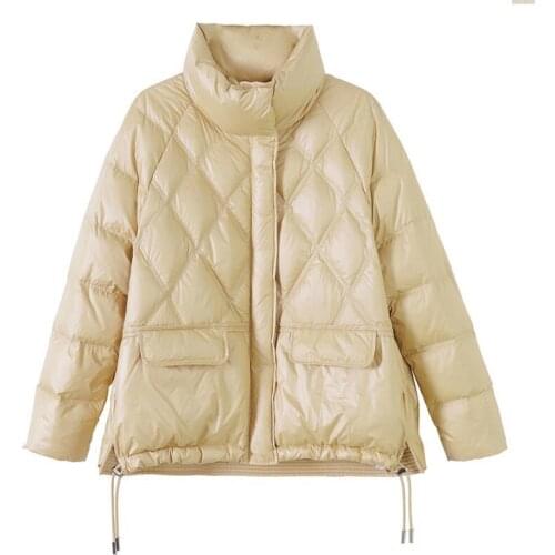 Winter Coat Down Jacket Women 2021 Stand Collar Solid Casual Womens Duck Down Coat Black Short Thick Overcoat Female Y450