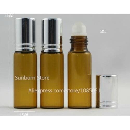 10 x 5ml Roll on perfume bottle 5 ml amber essential oil roll on bottle small brown glass roller container 5cc