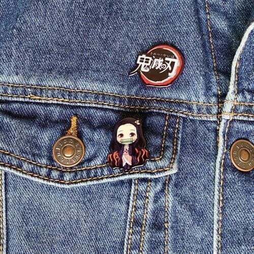 2Pcs/Set Demon Slayer Cartoon Icons Style Enamel Brooch Cosplay Kimetsu No Yaiba Buttons Badge